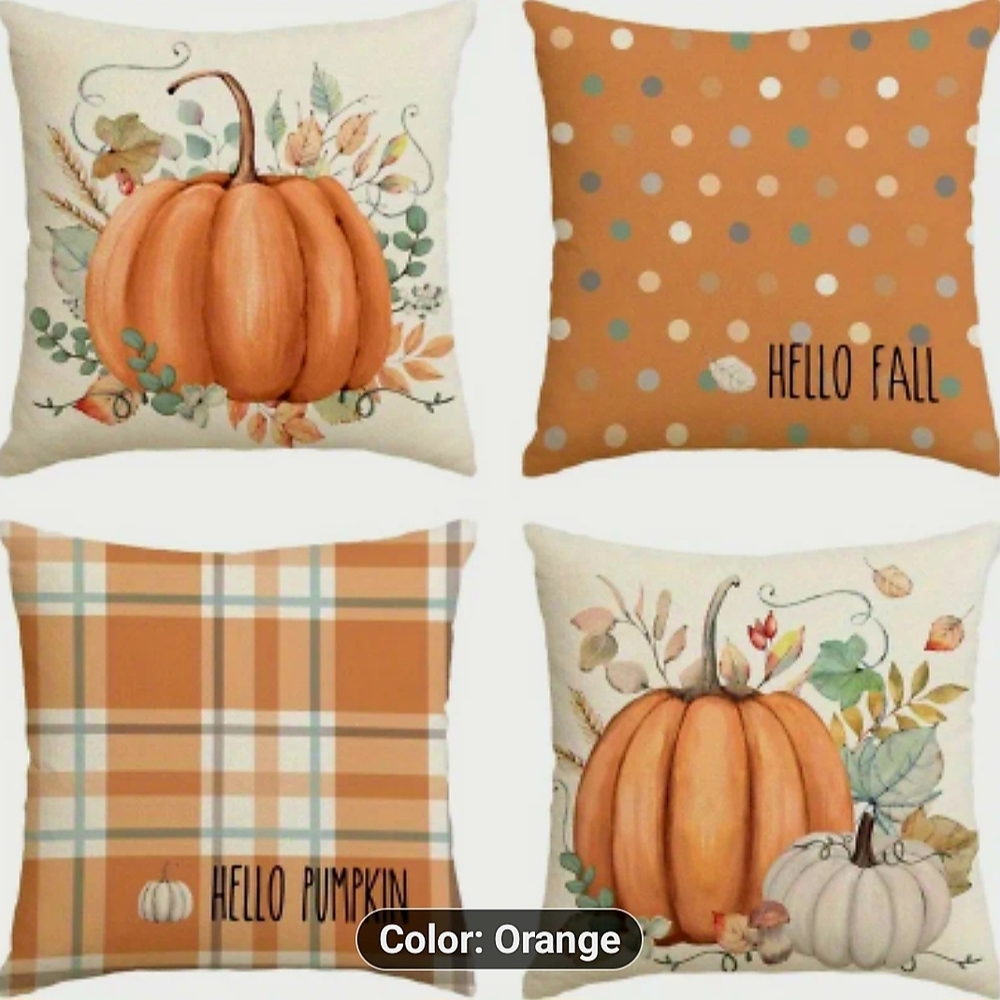 Set of 4 Fall Pumpkin Throw Pillows Covers - Picture 4 of 4